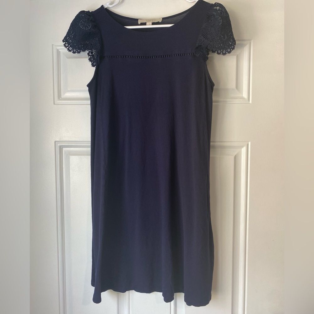 Loft Navy Midi Cap Sleeve Doilies Sleeve Dress Size Small